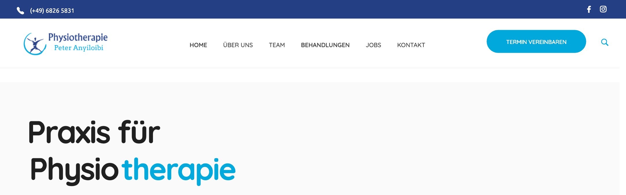 Startseite der Physiotherapie Peter Anyiloibi — Website von PLANB